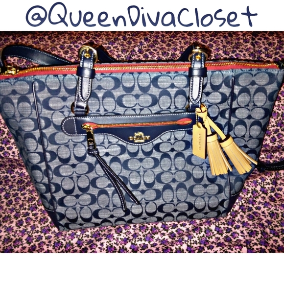 New Coach kleo carryall denim signature chambray tote bag purse - Picture 5 of 12